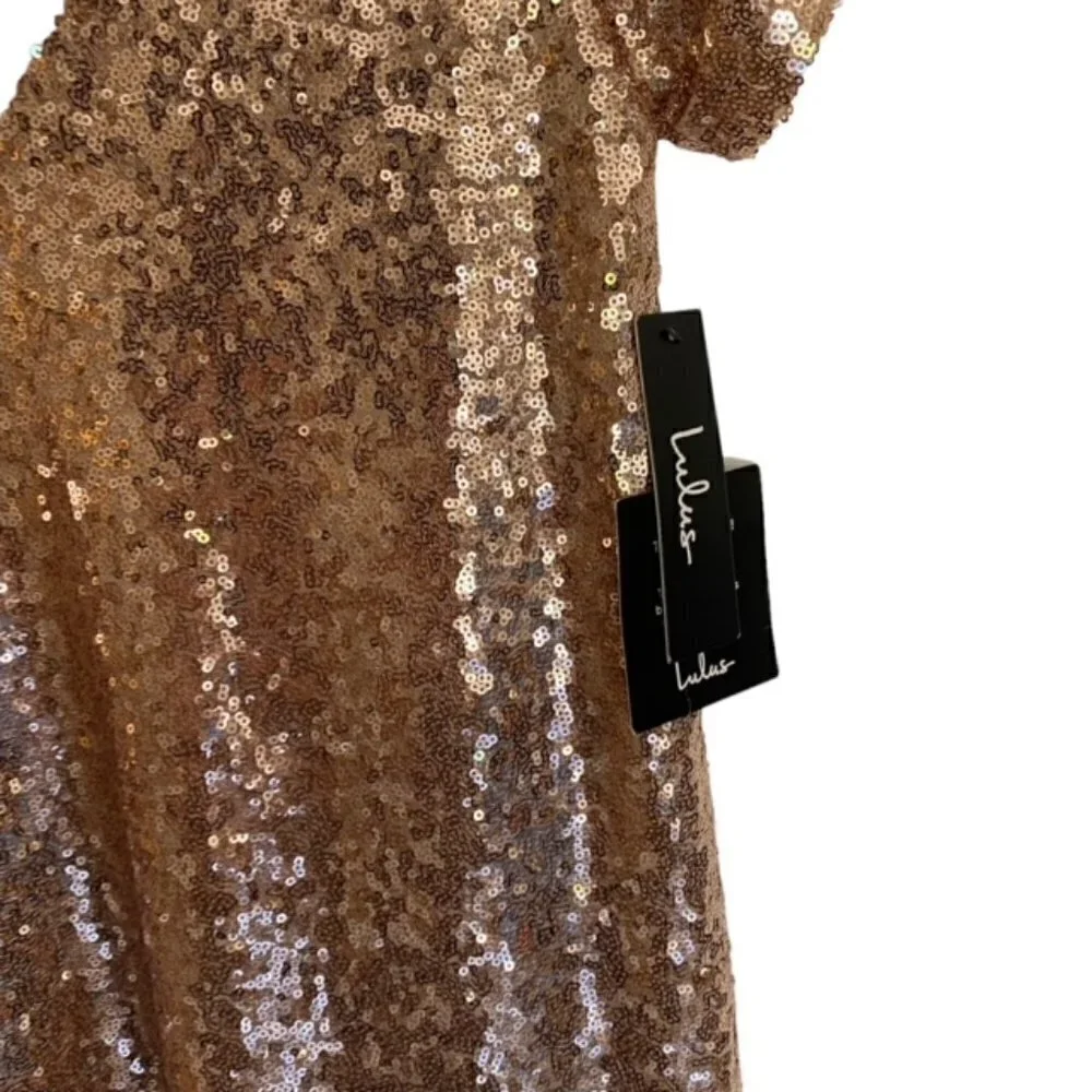 NWT LuLus Rose Gold Sequin Dress XSmall - Picture 6 of 6